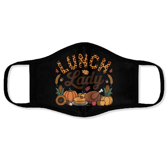 Leopard Fall Autumn Thanksgiving Lunch Lady Face Masks
