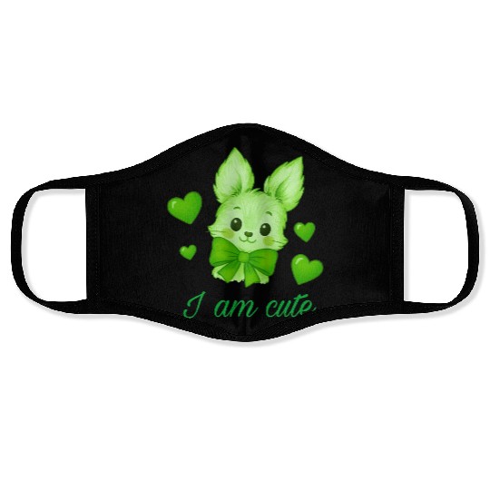 Cute Green Bunny with Bow – Kawaii Animal Design Face Masks