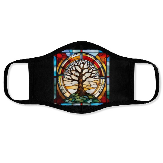 Stained Glass Tree of Life Artwork Face Masks