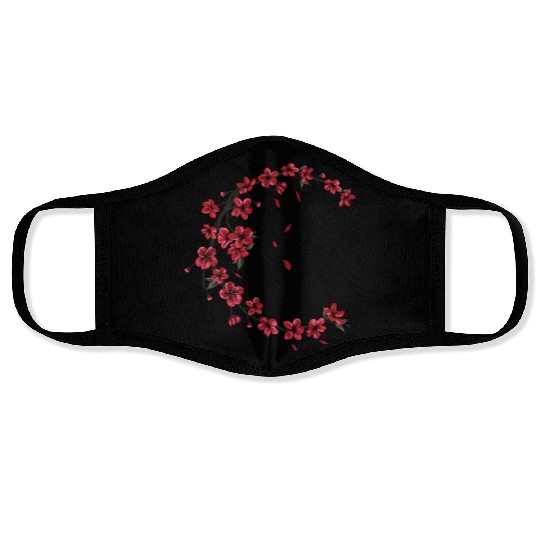 Red Moon Cherry Blossom Sakura Flower Design Face Masks