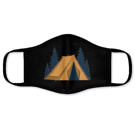 Serene Forest Camping Scene Face Masks