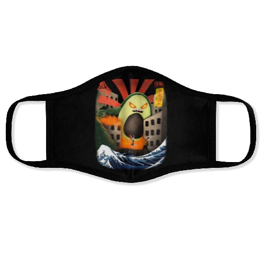 Giant Avocado Kaiju Monster Attack Urban City Face Masks