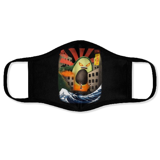 Giant Avocado Kaiju Monster Attack Urban City Face Masks