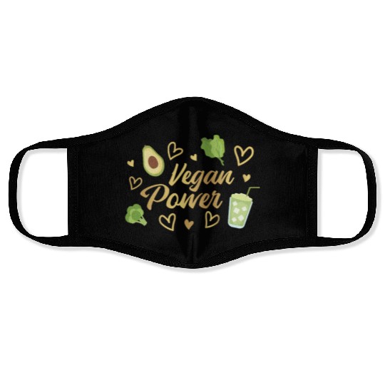Vegan Power Heart and Avocado Design Face Masks