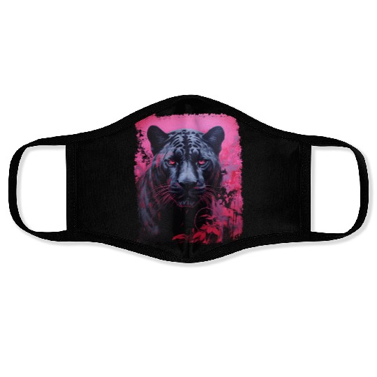 Pink Pop Art Black Panther  Face Masks
