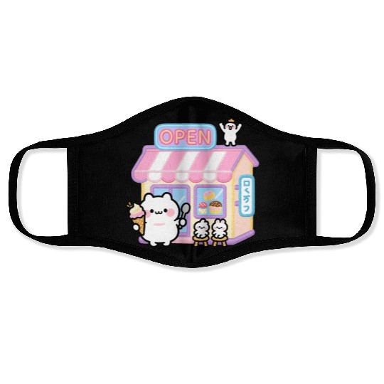Kawaii Cat Ice Cream Shop Illustration Face Masks