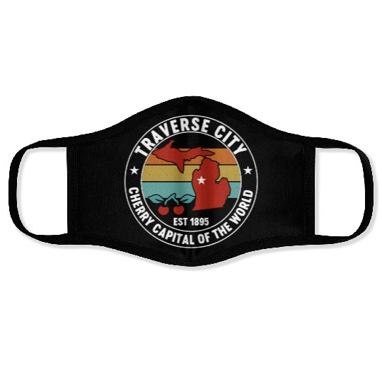 Traverse City Michigan Retro Cherry Capital Face Masks