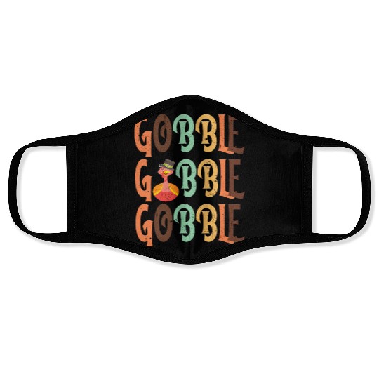 Festive Turkey and Gobble Text Pattern Face Masks