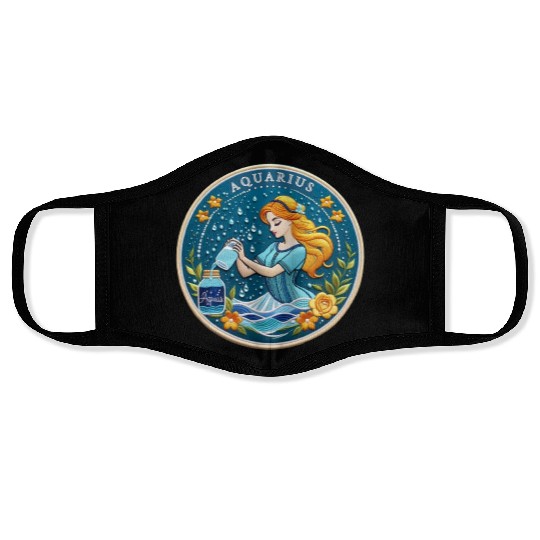 Aquarius Stylish Watercolor Zodiac Illustration Face Masks
