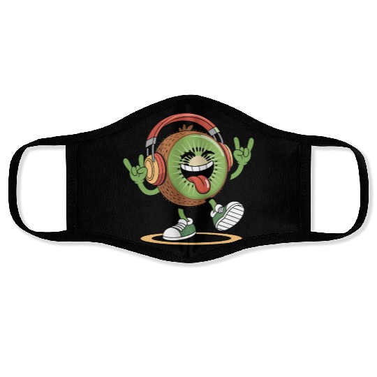 Playful Kiwi Cartoon with Headphones Face Masks