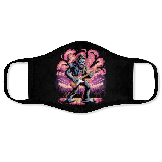 Rocking Sasquatch Guitar Legend at Concert Stage Face Masks