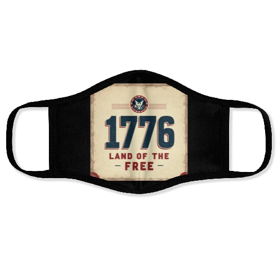 1776 Land of the Free Patriotic Emblem Face Masks