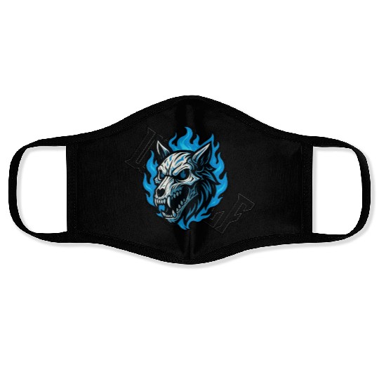 Fierce Wolf Skull with Blue Flames Face Masks