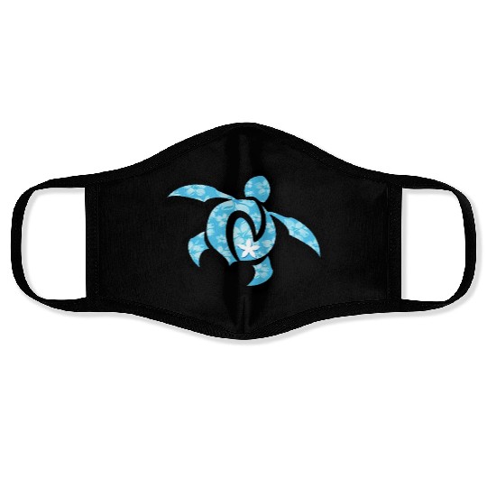 hawaiian turtle with flowers Face Masks