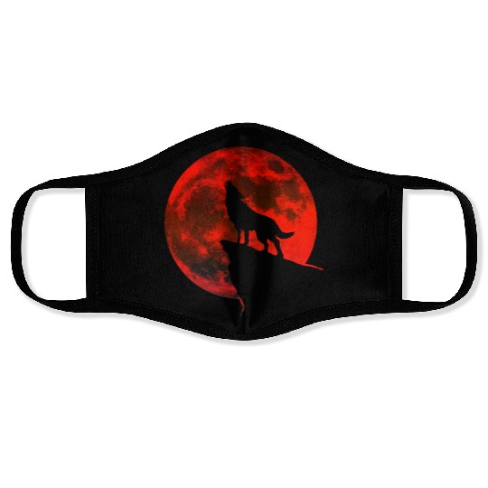 Howling wolf full blood moon space galaxy gift dog Face Masks