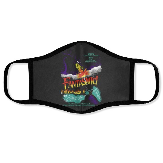 Retro Fantasmic Maleficent Dragon And Sorcerer Mickey Face Masks, Fantasia Disney Face Masks