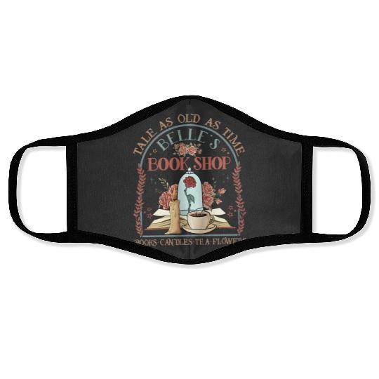 Vintage Retro Tale as old as time Belle's Book shop Face Masks, Disney Princess