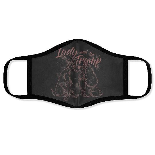 Disneyss The Lady And The Tramp Pink Line Art Portrait Face Masks
