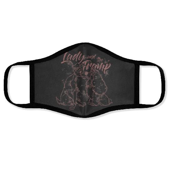 Disneyss The Lady And The Tramp Pink Line Art Portrait Face Masks