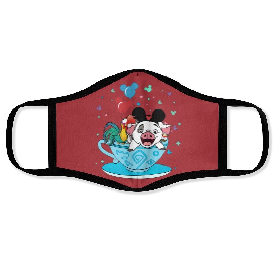 Moana Face Masks Pua and Hei Hei, Disney Teacup Face Masks, Disney Matching Face Masks