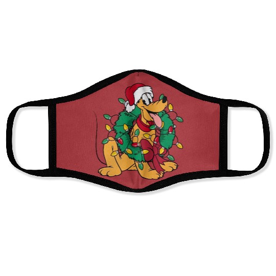 Pluto Wear Santa Hat Hug Christmas Wreath Face Masks, Very Merry Xmas Party Disney Trip Face Masks