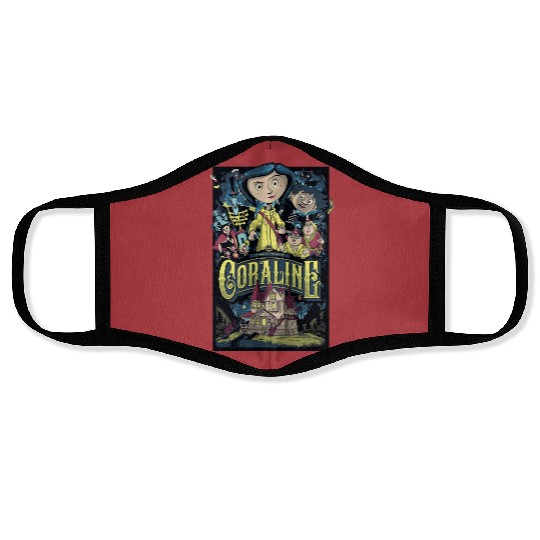 Coraline Face Masks, Coraline Doll Face Masks, Vintage Disney Halloween Party Face Masks