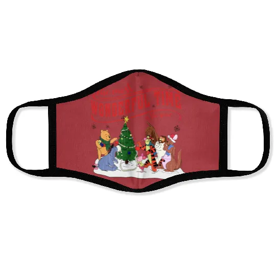 Retro Winnie Pooh And Friends Disney Christmas Face Masks | Winnie The Pooh Christmas Face Masks | Merry Christmas Party 2023 Face Masks | Disneyland