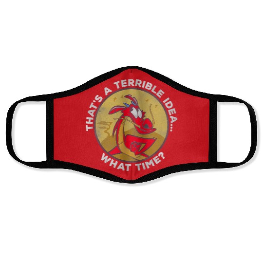 Disney Mulan Mushu That's A Terrible Idea What Time Retro Face Masks, Magic Kingdom Unisex Face Masks Family Birthday Gift