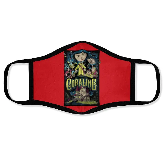 Coraline Face Masks, Coraline Doll Face Masks, Vintage Disney Halloween Unisex Face Masks