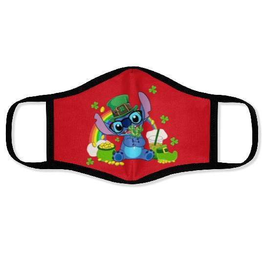 Disney Stitch Snacks And Drink On St. Patrick's Day Face Masks