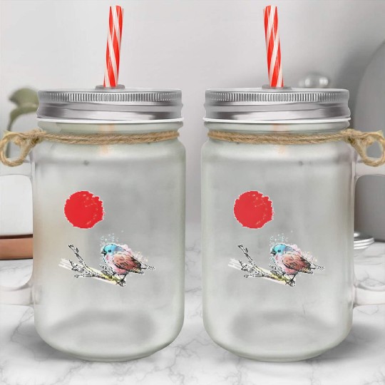 Murakami Birds Red Moon Japenese Mason Jar Cups