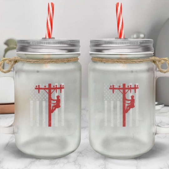 american lineman Mason Jar Cups