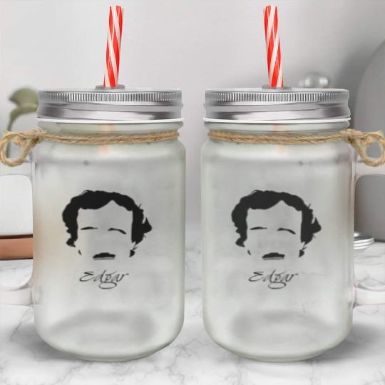 Edgar Allan Poe Silhouette & Hirsute Mason Jar Cups