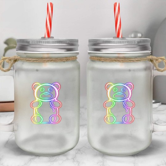 Neon Rainbow Gummy Bear Mason Jar Cups