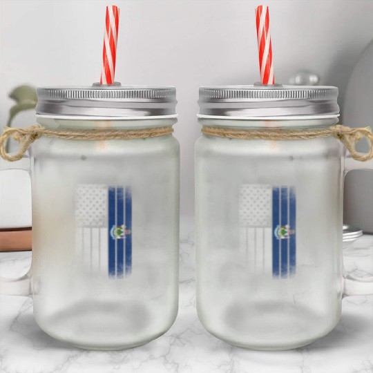 USA Vintage Maine State Flag Mason Jar Cups