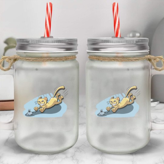 Cat Running After Rat - Tom and Jerry Illustration Mason Jar Cups