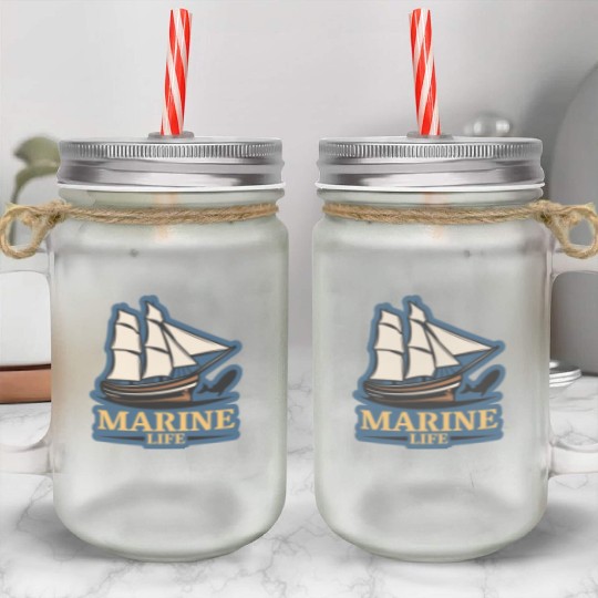 marine life logo Mason Jar Cups