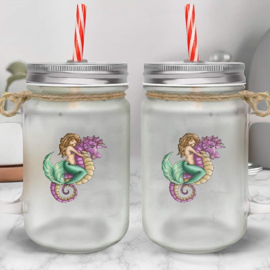 Little mermaid and cute seahorse lovely friendship Mason Jar Cups