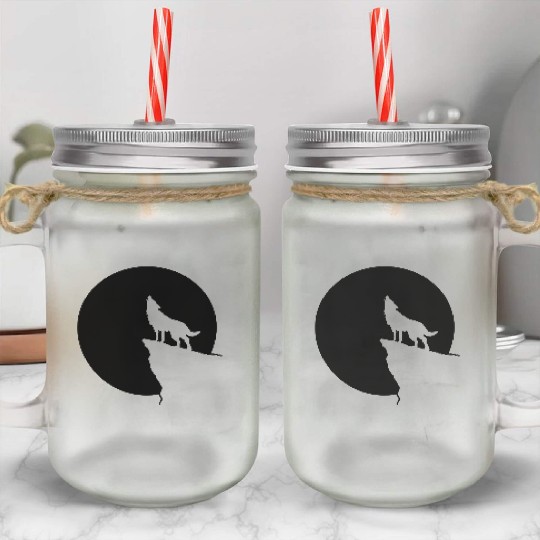 Howling wolf full moon space galaxy gift dog trend Mason Jar Cups