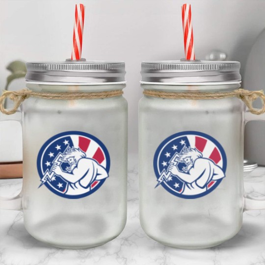 Zeus With Thunderbolt USA Flag Icon Mason Jar Cups