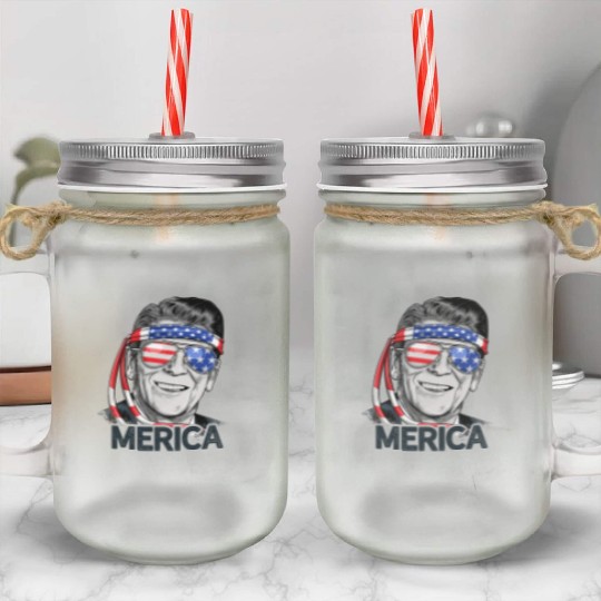 Reagan Ronald Merica 4th of July Mason Jar Cups Men Women US President Gifts