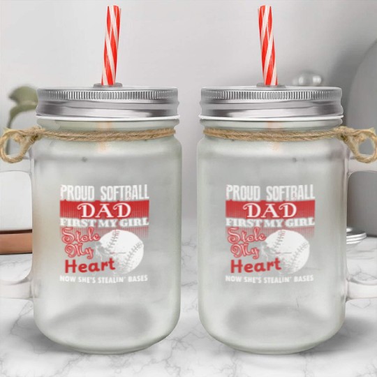 Softball - softball dad s - proud softball dad Mason Jar Cups