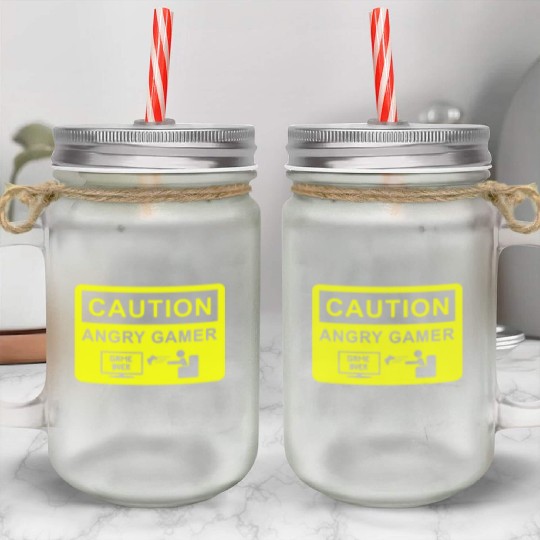 CAUTION ANGRY GAMER MENS FUNNY COD BATTLEFIELD GAM Mason Jar Cups