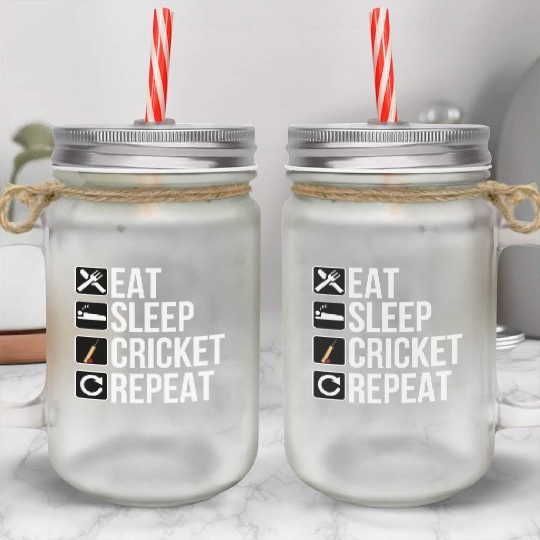 Cricket Player Gift - Eat Sleep Cricket Repeat Mason Jar Cups