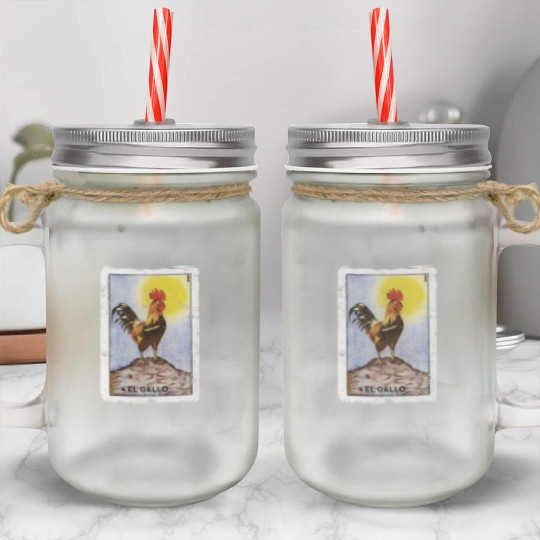 El Gallo Mexican Loteria Bingo Card Mason Jar Cups