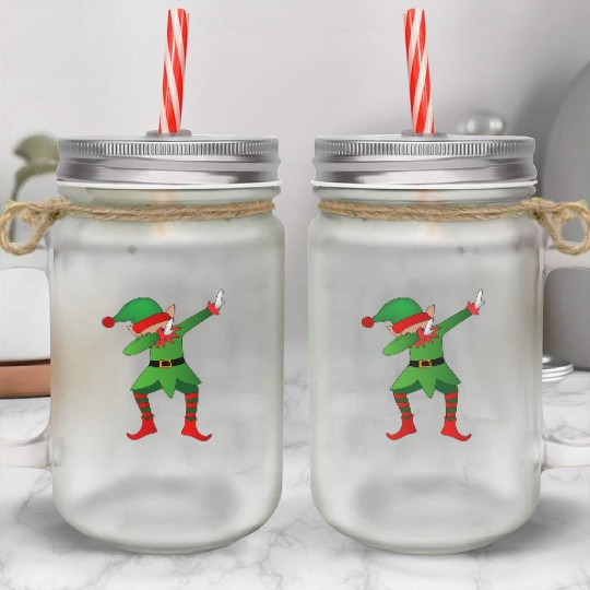 Funny Dabbing Christmas Elf Mason Jar Cups Santa's Helper D