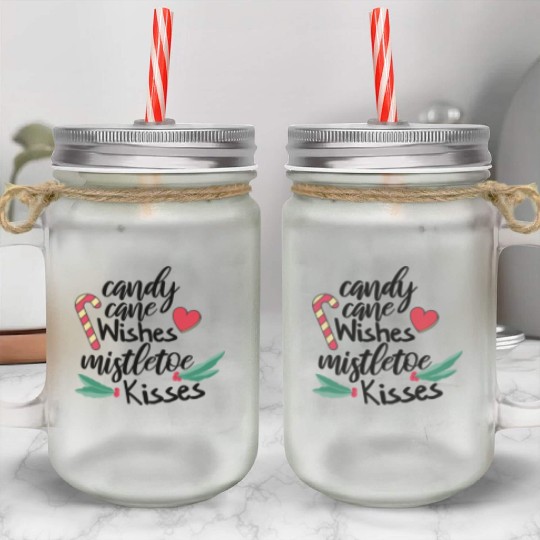 Candy cane wishes and mistletoe kisses Mason Jar Cups