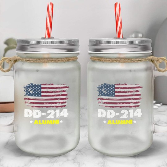 DD-214 Us Armed Forces Alumni American Flag Mason Jar Cups