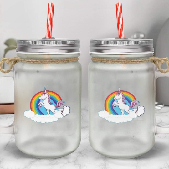 Rainbow Unicorn Love Mason Jar Cups