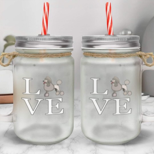 Love Dogs Poodle Dog _emoji icon smiley emoticon Mason Jar Cups